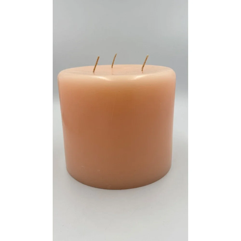PartyLite 3 Wick Pillar Candle 5x5 Peach Pink Large Round Retired - Picture 8 of 8